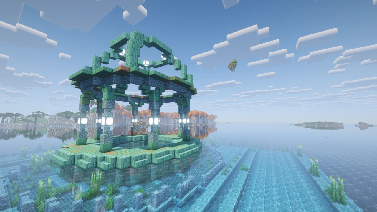 Prismarine structure rising out of the ocean in Better MC