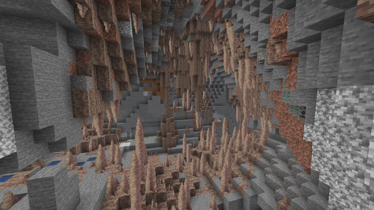 Dripstone cave lit by the Full Bright texture pack