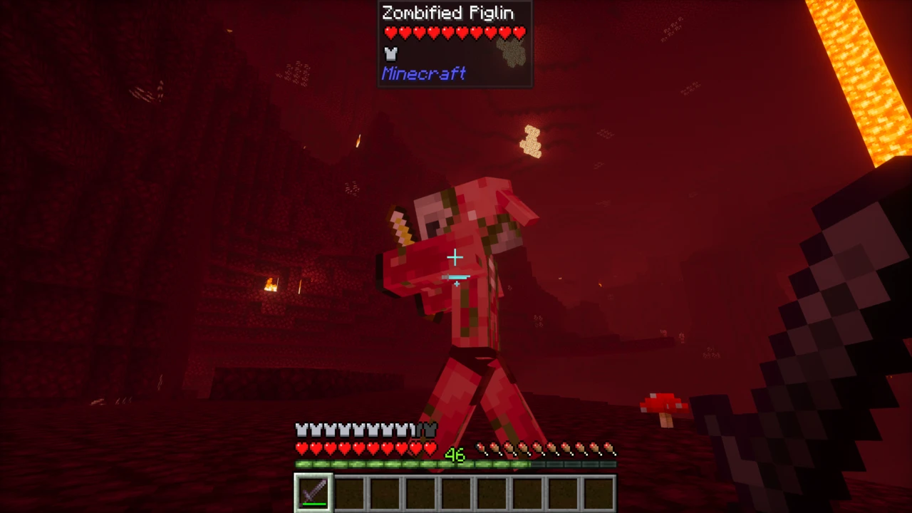 Jade showing a zombified piglin's health in the Nether