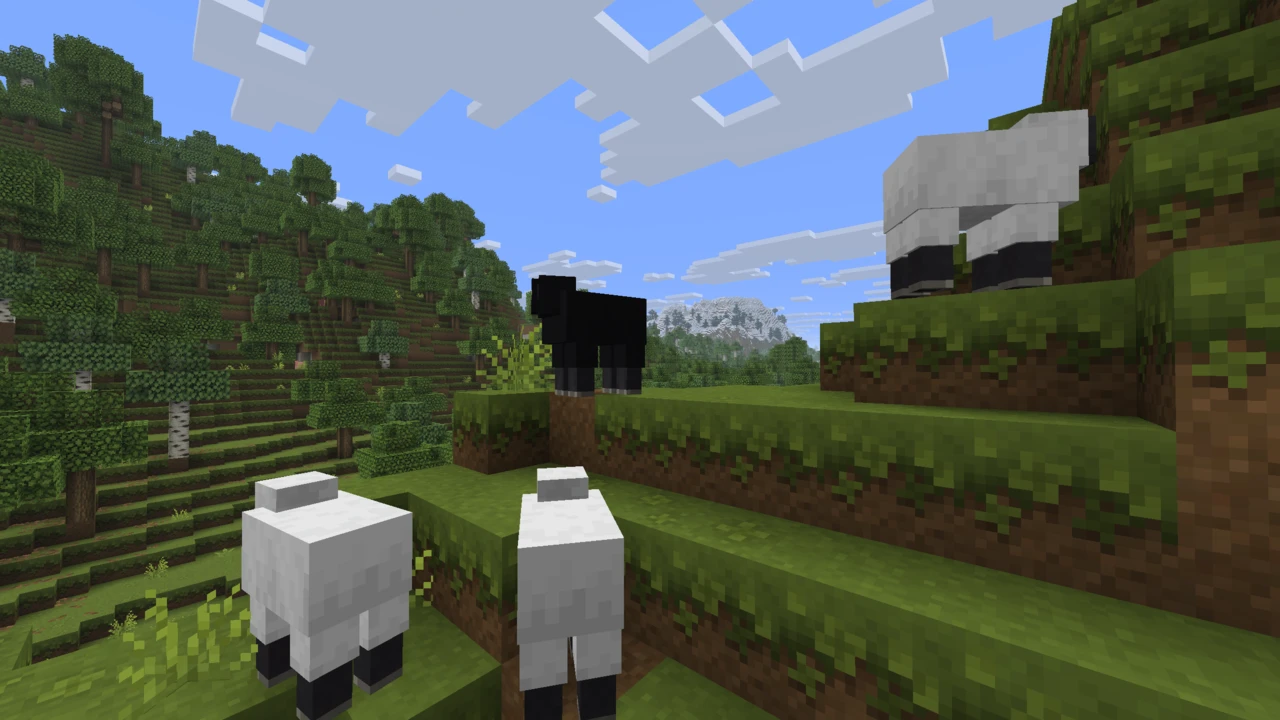 Sheep on grassy hills with the Mizuno 16 Craft texture pack