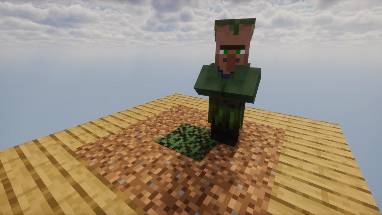Villager standing on the growing island in One Block
