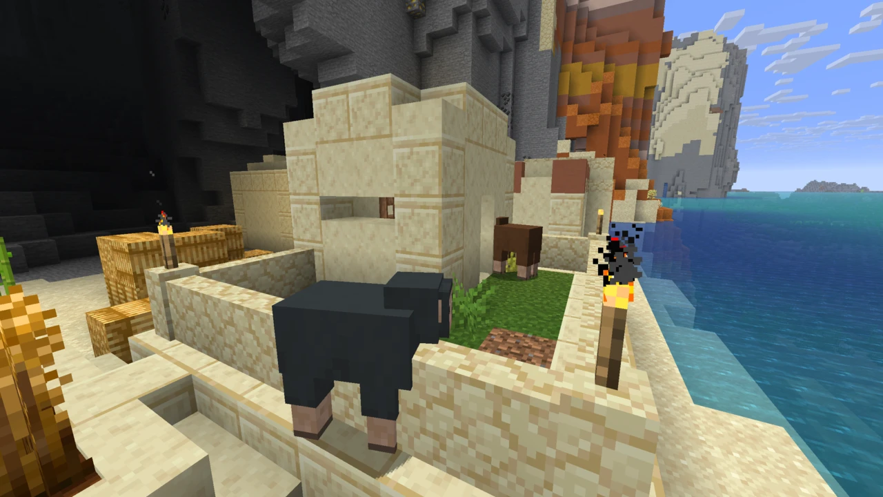 Sheep in a coastal village with the Stay True texture pack